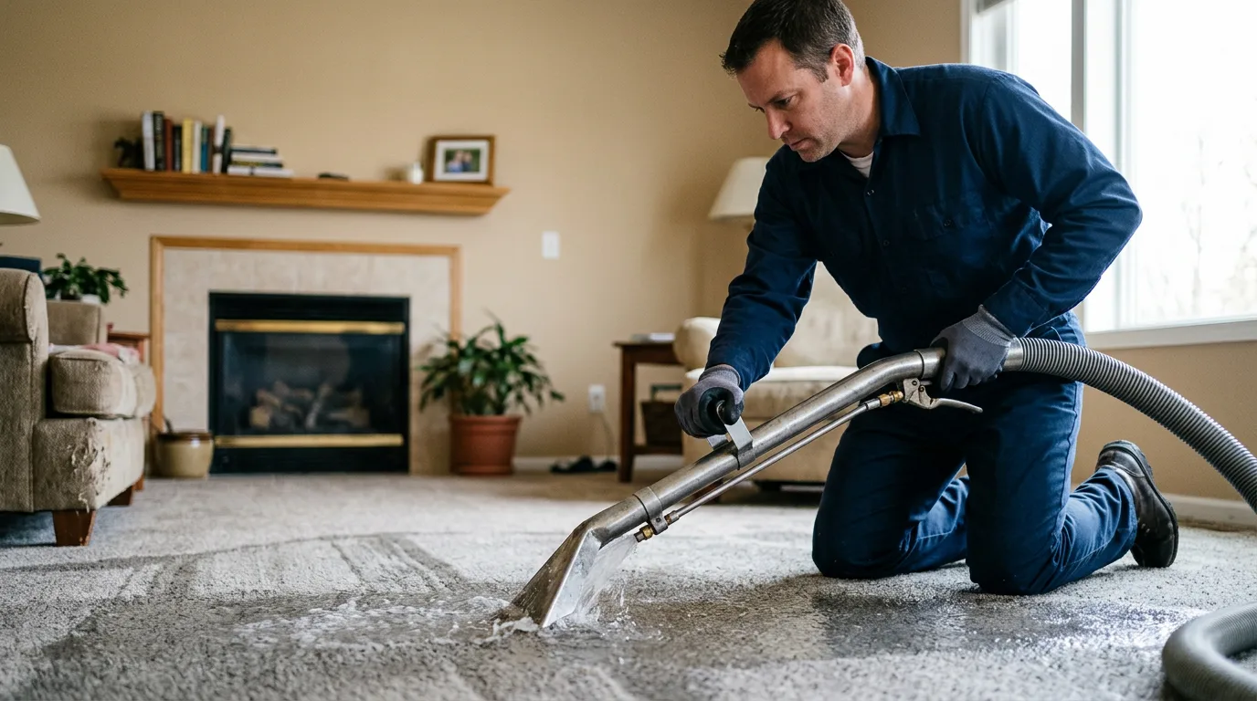 Water damage restoration technician working near Ogden, IL